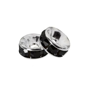 Perles Intercalaires Rondelles Strass (4 x 2 mm) Black (10 pièces)