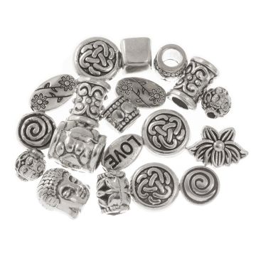 Assortiment - Perles Tibétaines en Métal (diverses formes) Argent Antique (15 grammes)