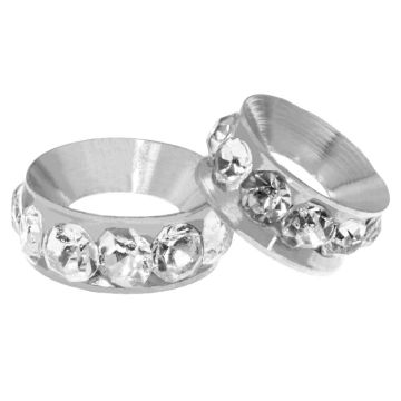 Perles Intercalaires Rondelles Strass (10 x 4.5 mm) Clear Crystal - Argent (10 pièces)