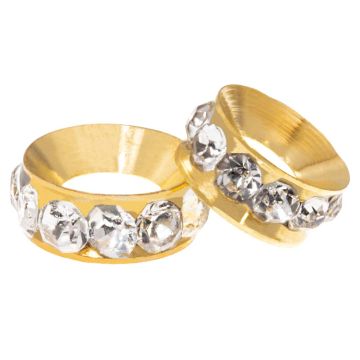 Perles Intercalaires Rondelles Strass (10 x 4.5 mm) Clear Crystal - Or (10 pièces)