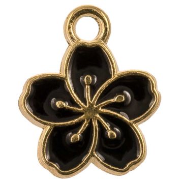 Breloque Émaillée Fleur (14.5 x 12 x 1.5 mm) Black (5 pièces)