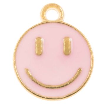 Breloque Émaillée Smiley (14.5 x 12 x 1.5 mm) Soft Pink (5 pièces)