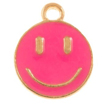 Breloque Émaillée Smiley (14.5 x 12 x 1.5 mm) Hot Pink (5 pièces)