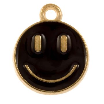 Breloque Émaillée Smiley (14.5 x 12 x 1.5 mm) Black (5 pièces)