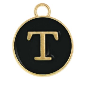 Breloque Lettre Alphabet T Émaillée (14 x 12 x 2 mm) Black (1 pièce)