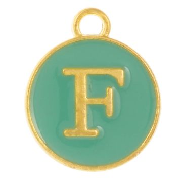 Breloque Lettre Alphabet F Émaillée (14 x 12 x 2 mm) Turquoise (1 pièce)