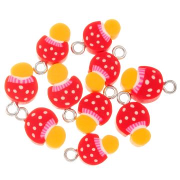 Breloque en Polymère Champignon (15.5 X 9 X 4.5 mm) Red / Yellow - Argent Antique (10 pièces)