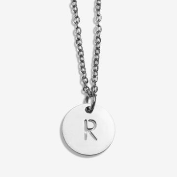 Collier Acier Inoxydable Lettre R (45 cm) Argent Antique  (1 pièce)