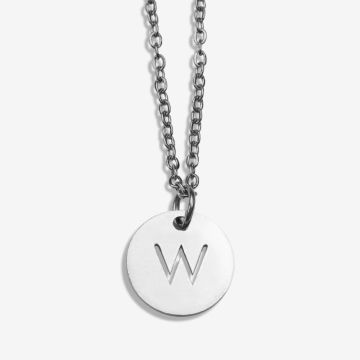 Collier Acier Inoxydable Lettre W (45 cm) Argent Antique  (1pièce)