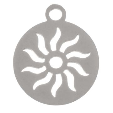 Breloque Acier Inoxydable Soleil (14 x 12 x 1 mm) Argent Antique (2 pièces)