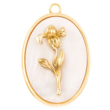 Pendentif Fleur de Naissance (Février / Iris) Nacre - 18K Gold Plated (27 x 18 mm) 1 pièce