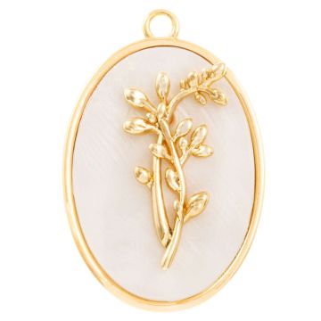 Pendentif Fleur de Naissance (Décembre / Houx) Nacre - 18K Gold Plated (27 x 18 mm) 1 pièce