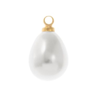 Breloque en Résine Perle Goutte (13 x 8 mm) White-Or (10 pièces)
