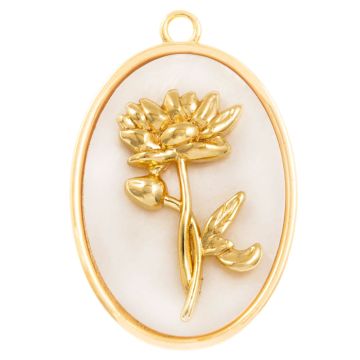 Pendentif Fleur de Naissance (Janvier / Oeillet) Nacre - 18K Gold Plated (27 x 18 mm) 1 pièce