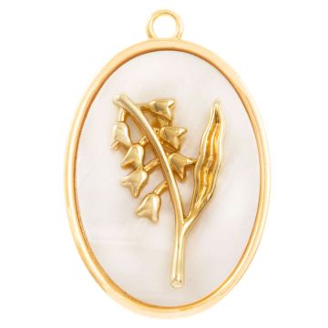 Pendentif Fleur de Naissance (Mai / Muguet) Nacre - 18K Gold Plated (27 x 18 mm) 1 pièce