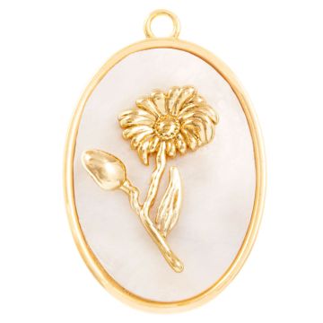 Pendentif Fleur de Naissance (Avril / Marguerite) Nacre - 18K Gold Plated (27 x 18 mm) 1 pièce