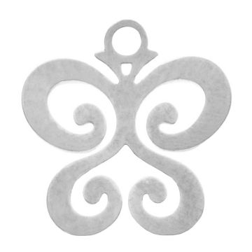 Breloque Acier Inoxydable Papillon (12.5 x 11.5 x 1 mm) Argent Antique (4 pièces)