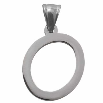 Pendentif Lettre O Acier Inoxydable (33 x 20 x 2 mm) Argent Antique (1 pièce)