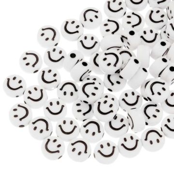 Perles Smiley Acryliques (7 x 3.5 mm) White-Black (50 pièces)