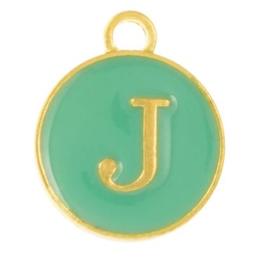 Breloque Lettre Alphabet J Émaillée (14 x 12 x 2 mm) Turquoise (1 pièce)