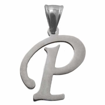 Pendentif Lettre P Acier Inoxydable (33 x 22 x 2 mm) Argent Antique (1 pièce)