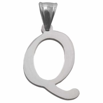 Pendentif Lettre Q Acier Inoxydable (37 x 23 x 2 mm) Argent Antique (1 pièce)