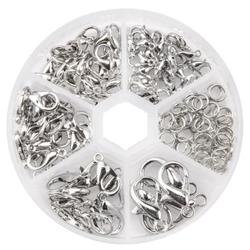 Assortiment - Fermoirs Mousqueton avec Oeillet (10 - 20 x 6 - 11 mm) Argent Antique (120 pièces)