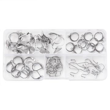 Assortiment - Boucles d'Oreilles Acier Inoxydable (5 types différents) Argent Antique