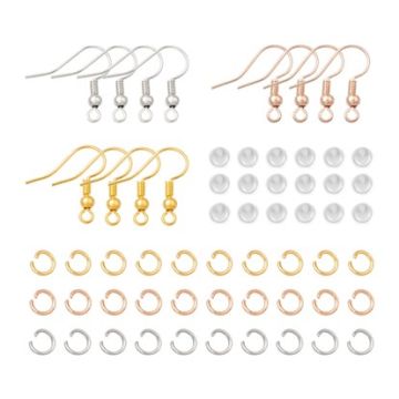 Assortiment - Crochets d'Oreilles avec Anneaux de Saut et Fermoirs (18mm) Argent Antique - Or - Or Rose (90 pièces)