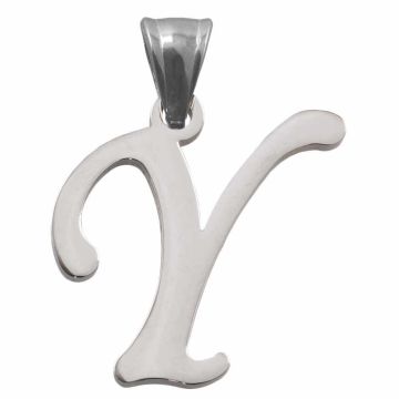 Pendentif Lettre Y Acier Inoxydable (33 x 25 x 2 mm) Argent Antique (1 pièce)