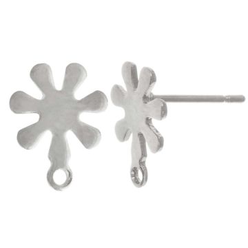 Clous d'Oreilles Acier Inoxydable Fleur (11 x 9 mm) Argent Antique (4 pièces)