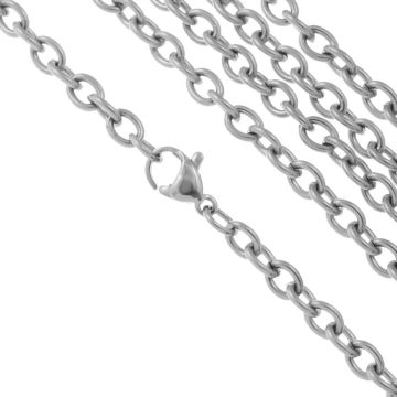 Collier Maille Ovales Acier Inoxydable (5 x 4 x 1 mm / 60 cm) Argent Antique (1 pièce)