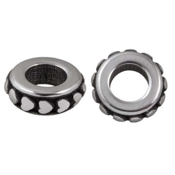 Perles Acier Inoxydable Grand Trou (10 x 3.5 mm) Argent Antique (1 pièce)