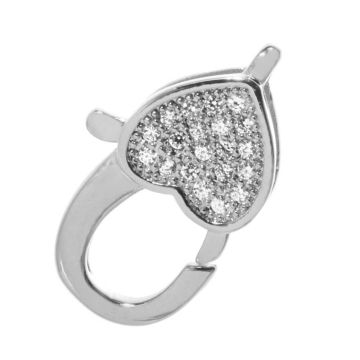 Fermoir Mousqueton Cœur Zircone (17 x 10 x 5 mm) Argent Antique (1 pièce)