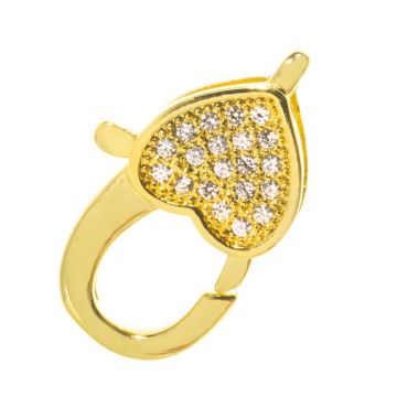 Fermoir Mousqueton Cœur Zircone (17 x 10 x 5 mm) 18K Gold Plated (1 pièce)