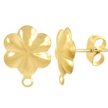 Clous d'Oreilles Acier Inoxydable Fleur avec Fermoir (13.5 x 10 mm) Or (4 pièces)