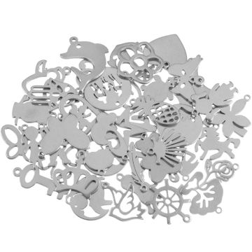Mélange de Breloques Acier Inoxydable (9.5 - 21 x 4.5 - 17 x 1 mm) Argent Antique (100 pièces)