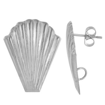 Clous d'Oreilles Acier Inoxydable Coquille avec Fermoir (25 x 20.5 mm) Argent Antique (2 pièces)