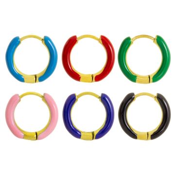 Boucles d'Oreilles Huggie Acier Inoxydable (15 -16 x 2.5 mm) Or - Mix Color (12 pièces)