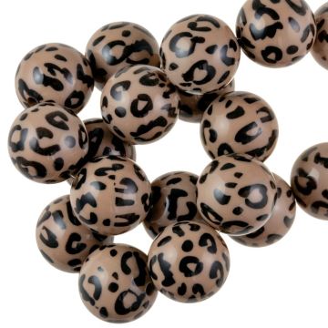 Perles Acryliques Opaque Imprimé Léopard (15 mm) Camel (25 pièces)