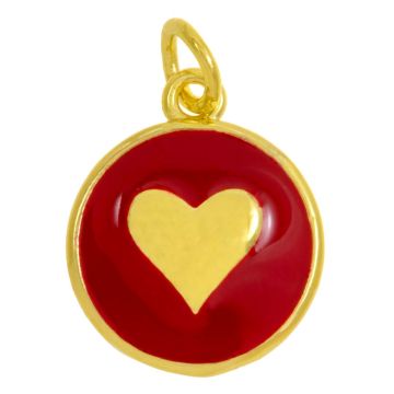 Pendentif Émaillé Cœur (15.5 x13 x 2.5 mm) Red -18K Gold Plated (2 pièces)