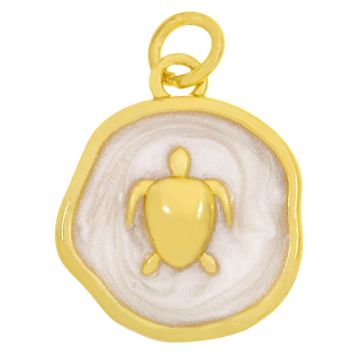 Pendentif Émaillé Tortue (17.5 x 15 x 3.5 mm) Pearl White -18K Gold Plated (2 pièces)