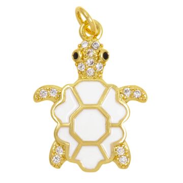 Pendentif Émail Tortue (22.5 x 17 x 3 mm) White -18K Gold Plated (1 pièces)