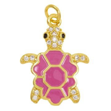 Pendentif Émail Tortue (22.5 x 17 x 3 mm) Pink -18K Gold Plated (1 pièces)