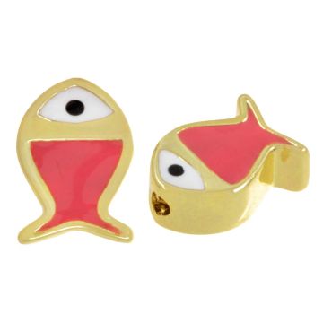 Perles en Métal Émail Poisson (6 x 8.5 x 3.5 mm) Coral Pink - Or (1 pièce)