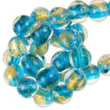 Perles en Verre avec Feuille d’Or (10 mm) Azure Blue (50 pièces)
