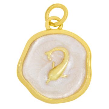 Pendentif Émaillé Dauphin (17.5 x 15 x 3.5 mm) Pearl White -18K Gold Plated (2 pièces)