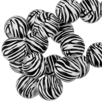 Perles en Bois Imprimées Zèbre (15 mm) 10 pièces