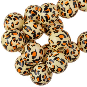Perles en Bois Imprimées Léopard (15 mm) 10 pièces