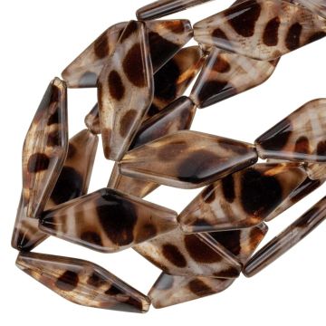 Perles Acryliques Losange Opaque Bicolore Léopard (31 x 14 x 4 mm) Coconut Brown (10 pièces)